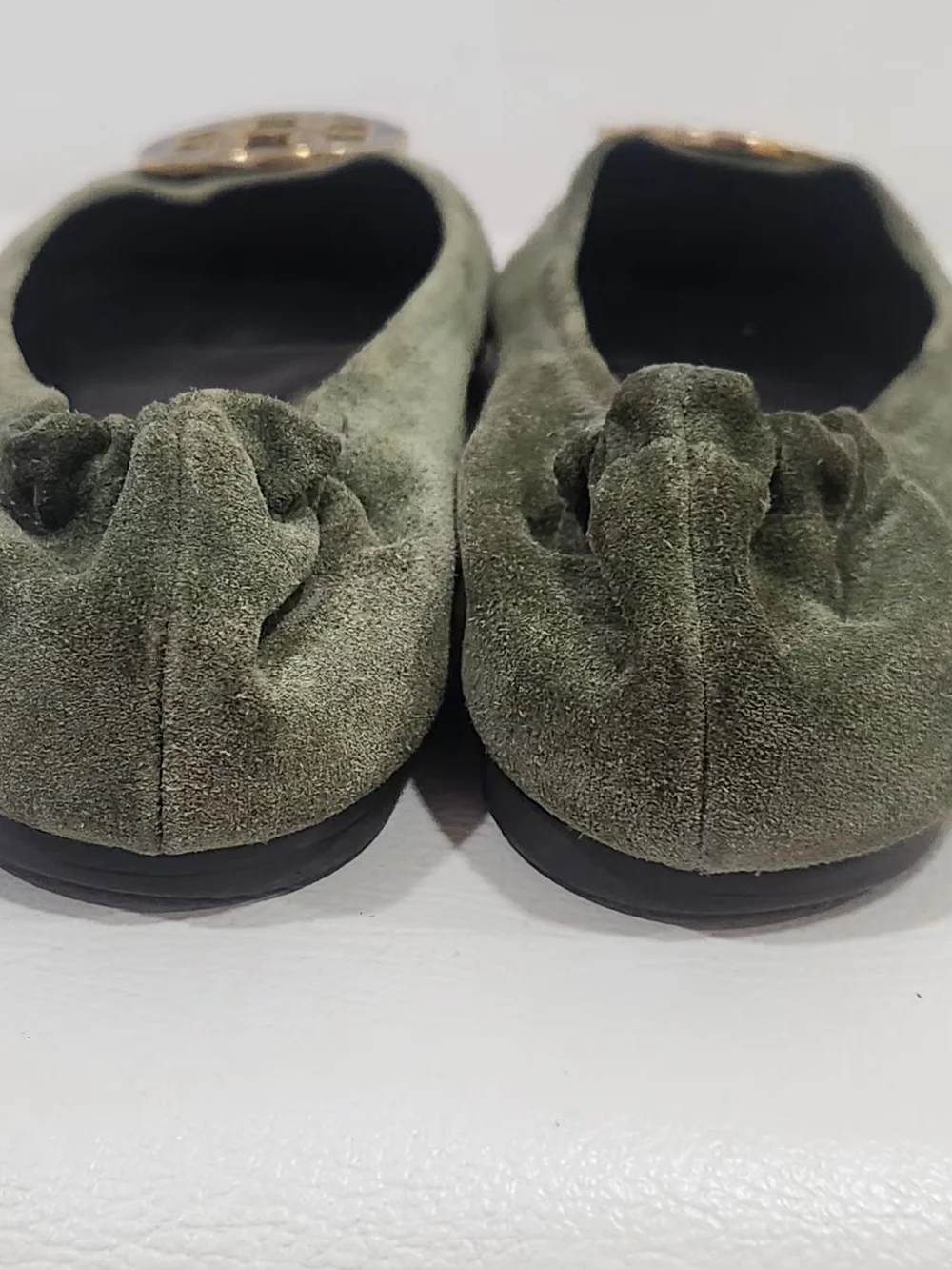 Tory Burch Olive Green Suede Logo Ballet Flats